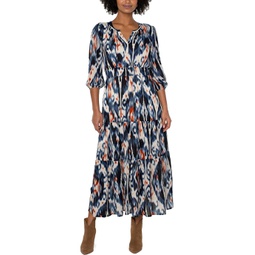 Liverpool Los Angeles 3/4 Sleeve Woven Tiered Maxi Dress