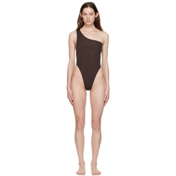 Brown Plunge One-Piece Swimsuit 231348F103002