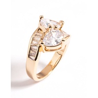 gold cubic zirconia pear crossover ring