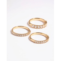 gold plated cubic zirconia baguette 3-pack ring