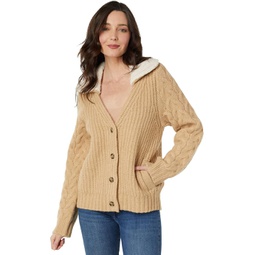 Womens Lucky Brand Cable Collared Cardigan
