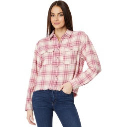 Womens Lucky Brand Raw Edge Cropped Plaid