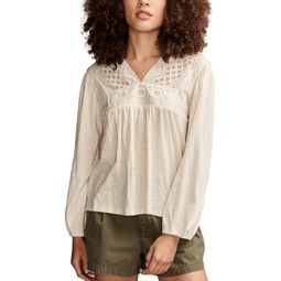 Lucky Brand Cutwork Peasant Top