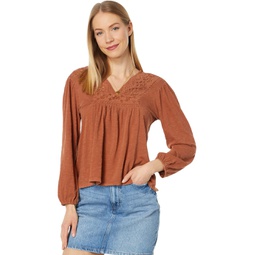 Lucky Brand Cutwork Peasant Top
