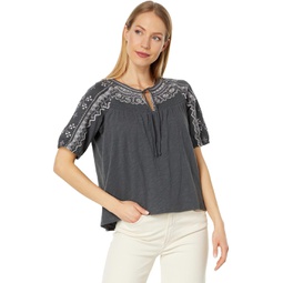Lucky Brand Short Sleeve Embroidered Swing Top