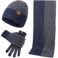 LumiSyne Winter 3 in 1 Set Two-Color Jacquard Touch Screen Gloves Knitted Beanie Hat Long Scarf for Men Women Soft Wool