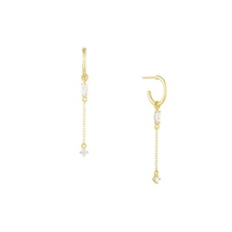 14K Goldplated, Marquise & Round Glass Crystal Huggie Drop Earrings
