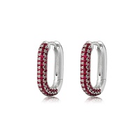 pave chain link huggies- ruby red- silver
