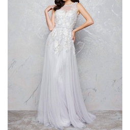 a-line embroidered dress in platinum