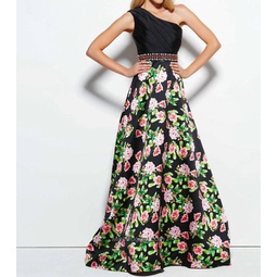 printed ball gown in black/multi