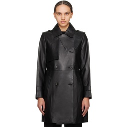 Black Mely Leather Coat 241015F059014