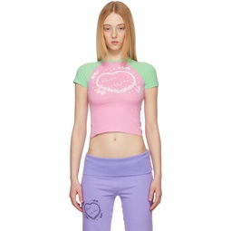 Pink   Green Slinky T Shirt 221370F110004