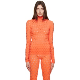 Orange Perforated Turtleneck 222370F099000