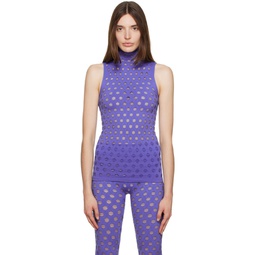 Blue Perforated Tank Top 222370F099005