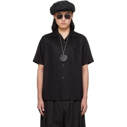 Black Open Spread Collar Shirt 241168M192015