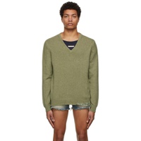 Green Double Layer V Neck Sweater 221168M206016
