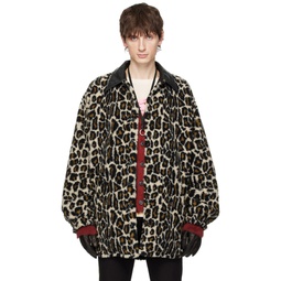 Black   Beige Leopard Print Jacket 241168M180008