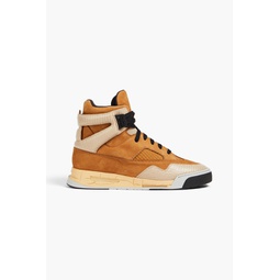 Lizard-effect leather, nubuck and mesh high-top sneakers