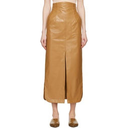 Beige Four Pocket Faux Leather Maxi Skirt 241535F093000
