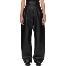 Black Coated Faux Leather Trousers 241535F087000