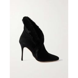 MANOLO BLAHNIK Nestanu 105 shearling-trimmed suede ankle boots