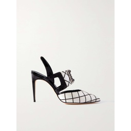 MANOLO BLAHNIK Bimixpla 105 buckled checked satin and patent-leather slingback pumps