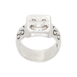 Silver Smiley Signet Ring 241073M147012