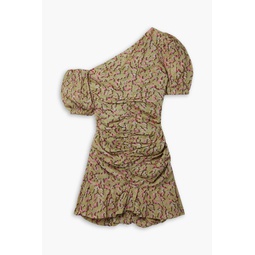 Lecia one-shoulder printed cotton-voile mini dress