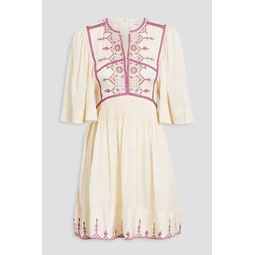 Thea embroidered pintucked silk mini dress