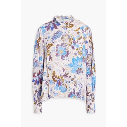 Backal ruffled floral-print satin-jacquard blouse
