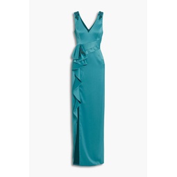 Embellished ruffled satin-crepe gown