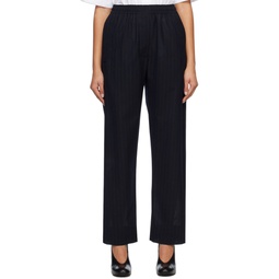 Navy Pinstriped Trousers 231601F087002