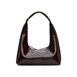 Brown Crinkled Leather Shoulder Bag 241369F048025