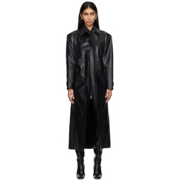 Black Gathered Leather Coat 241808F064000