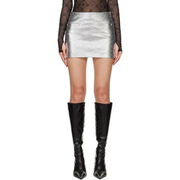 Silver Embossed Leather Miniskirt 241020F090000