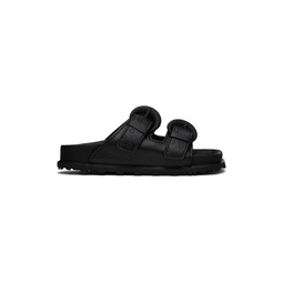 Black Embossed Leather MS Ground Sandals 241020F124001