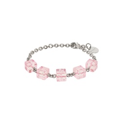 Silver   Pink Dice Charm Bracelet 241379F020005