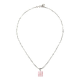 Silver   Pink Dice Charm Necklace 241379M145013