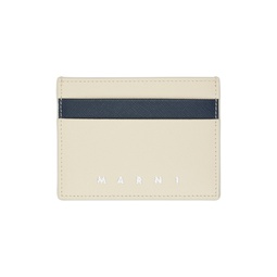 Off White   Navy Saffiano Leather Card Holder 241379M163016