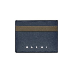 Navy   Taupe Saffiano Leather Card Holder 241379M163015