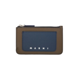 Navy   Taupe Saffiano Leather Card Holder 241379M163007