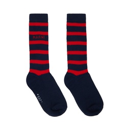 Navy Striped Socks 241379M220007