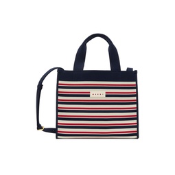 Navy   White Jacquard Shopper Tote 241379F049016