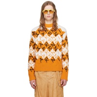 Orange   White Jacquard Sweater 241379M201015