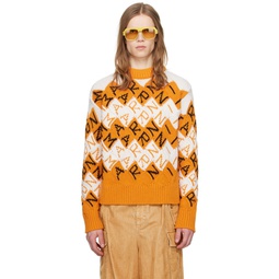 Orange   White Jacquard Sweater 241379M201015