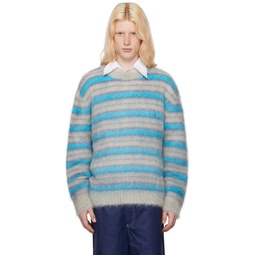 Gray   Blue Striped Sweater 241379M201022