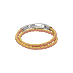 Yellow   Pink Braided Leather Bracelet 231379M142005