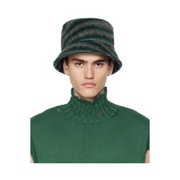 Green   Gray Striped Bucket Hat 232379M140007