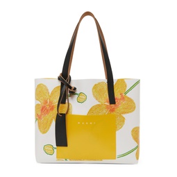White   Yellow PVC Orchids Shopping Bag 221379F049034