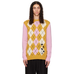 Yellow   Pink Argyle Sweater 222379M201016